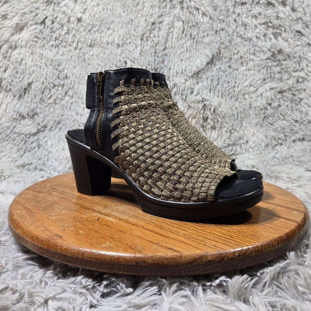 Steven By Steve Madden Gold Elastic Heels Women 8.5M Elease Perforated Peep Toe